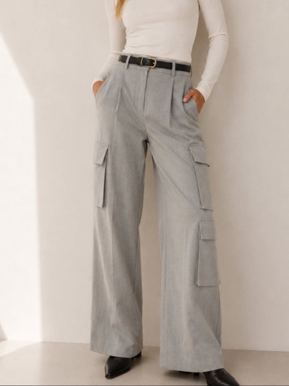 Abercrombie & Fitch Brushed Suiting Tailored Cargo Wide Leg Pants 28 8556